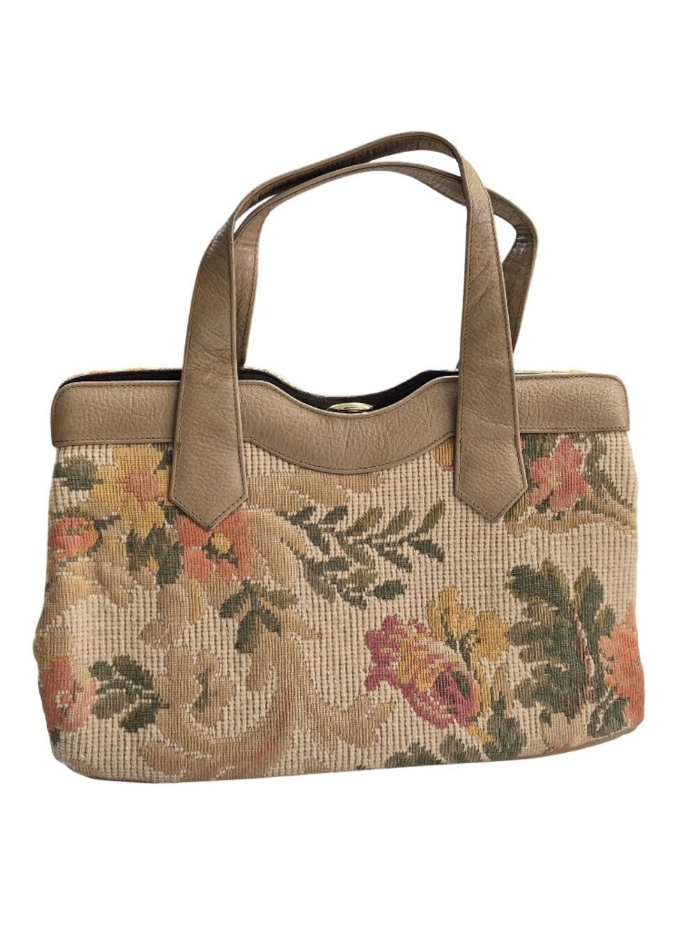 Vintage Rolfs Floral Tapestry & Faux Leather Handbag With Gold-Tone Accents